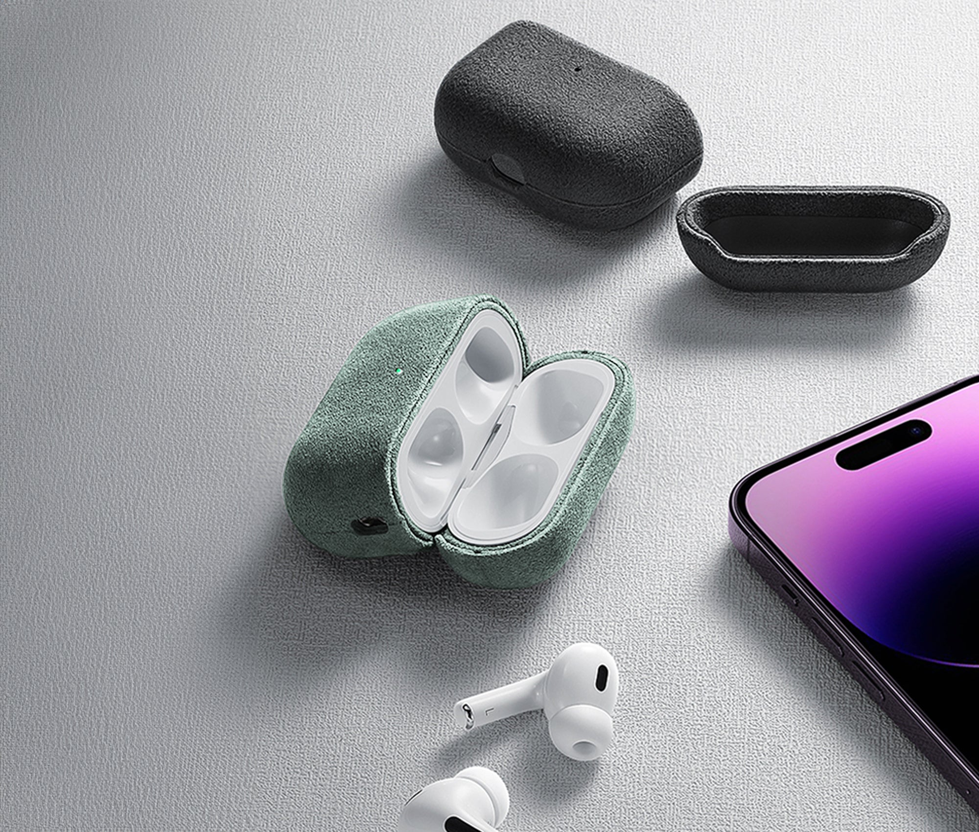 Komodoty-Alcantara-AirPods-Pro-Cases-Black-Mint-Desktop