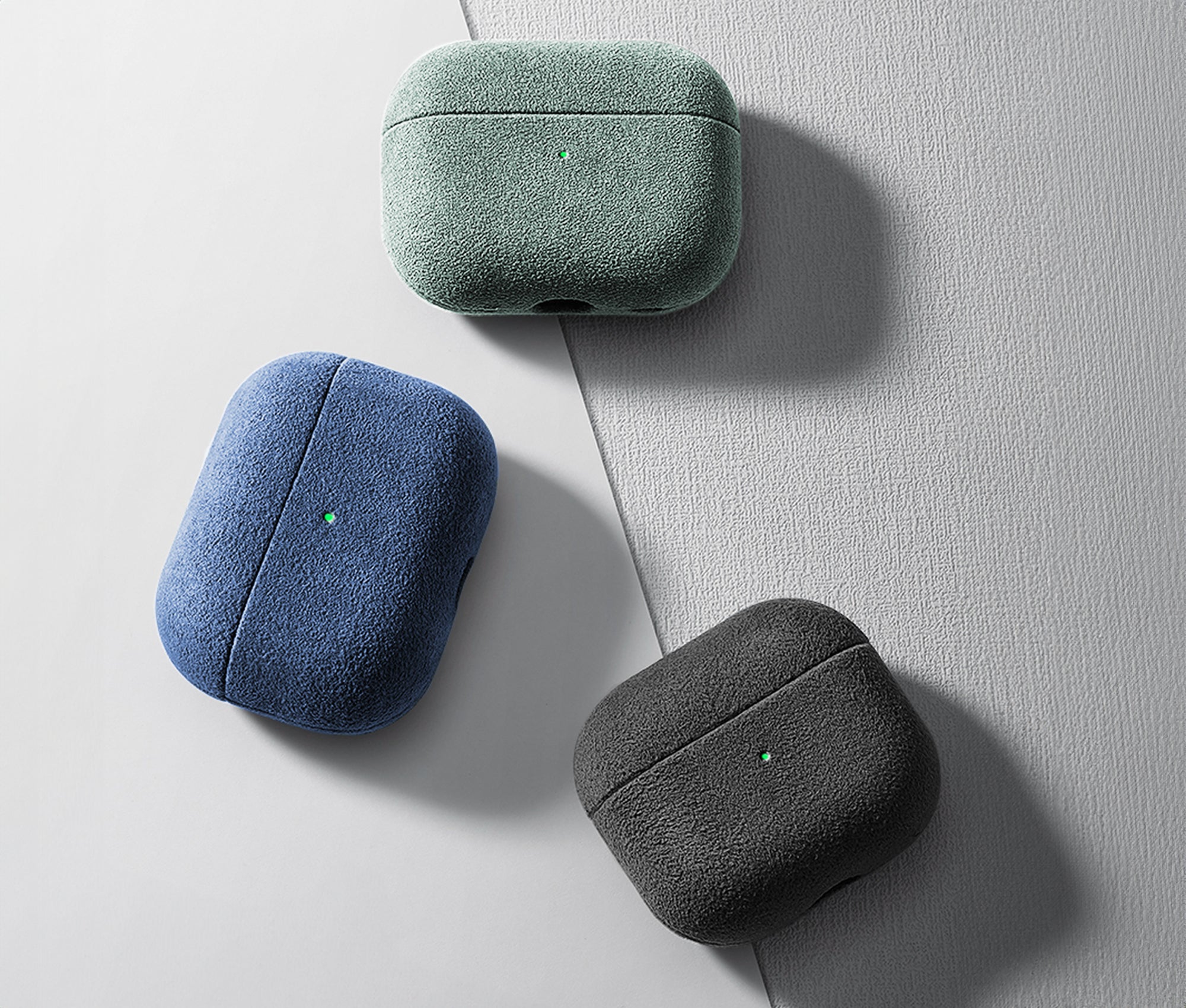 Komodoty-Alcantara-AirPods-Pro-Cases-Black-Ocean-Blue-Mint-Desktop