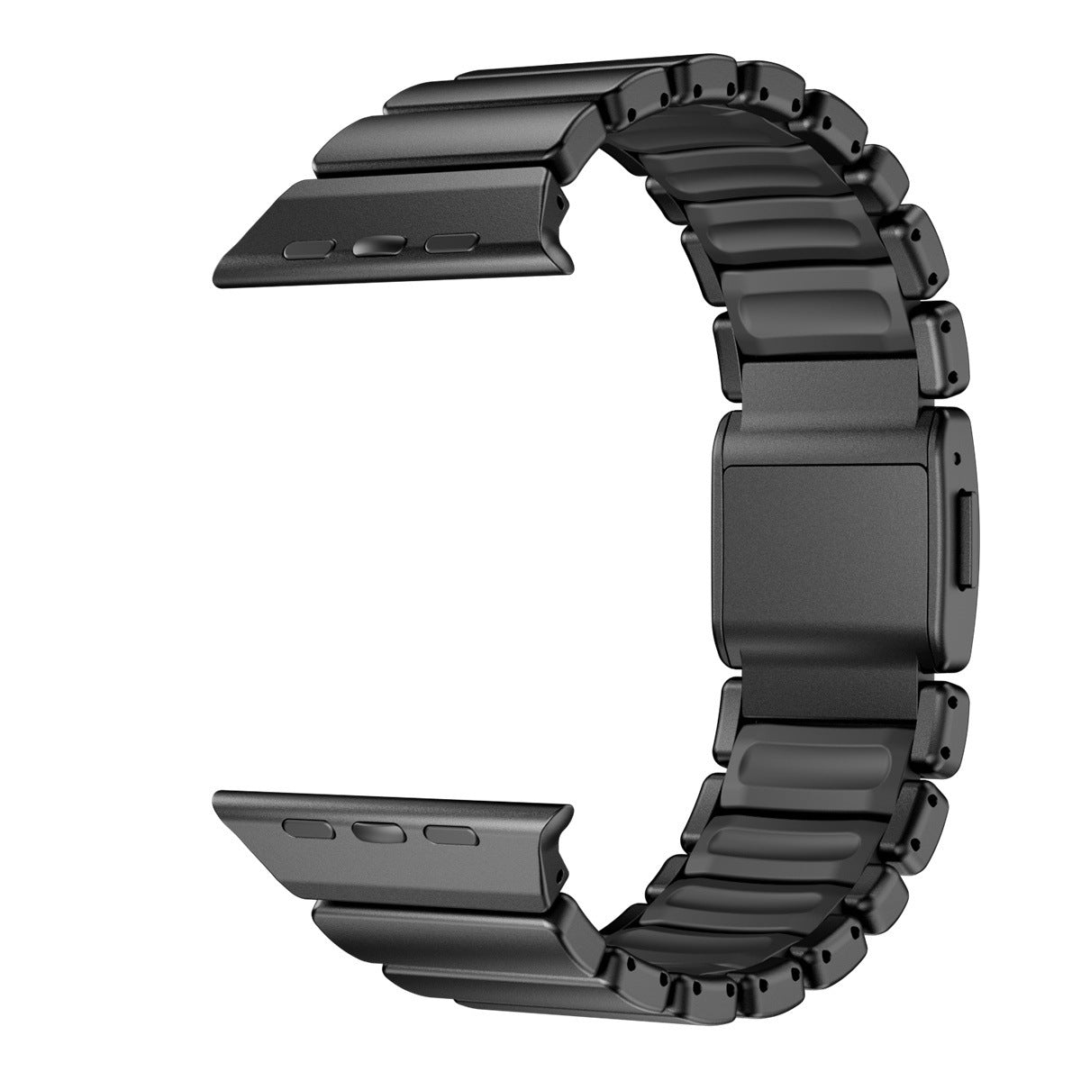 Komodoty-Titanium-Apple-Watch-Band-Black-on-Black-Rubber-Connectors on a white background
