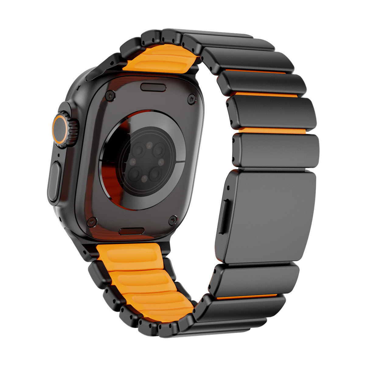 Komodoty Titanium Apple Watch Band Black on Orange Rubber Magnetic Clasp