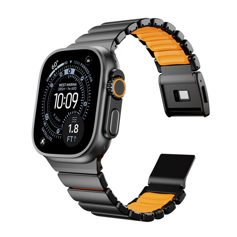 Komodoty Titanium Apple Watch Band Black on Orange Rubber Variant