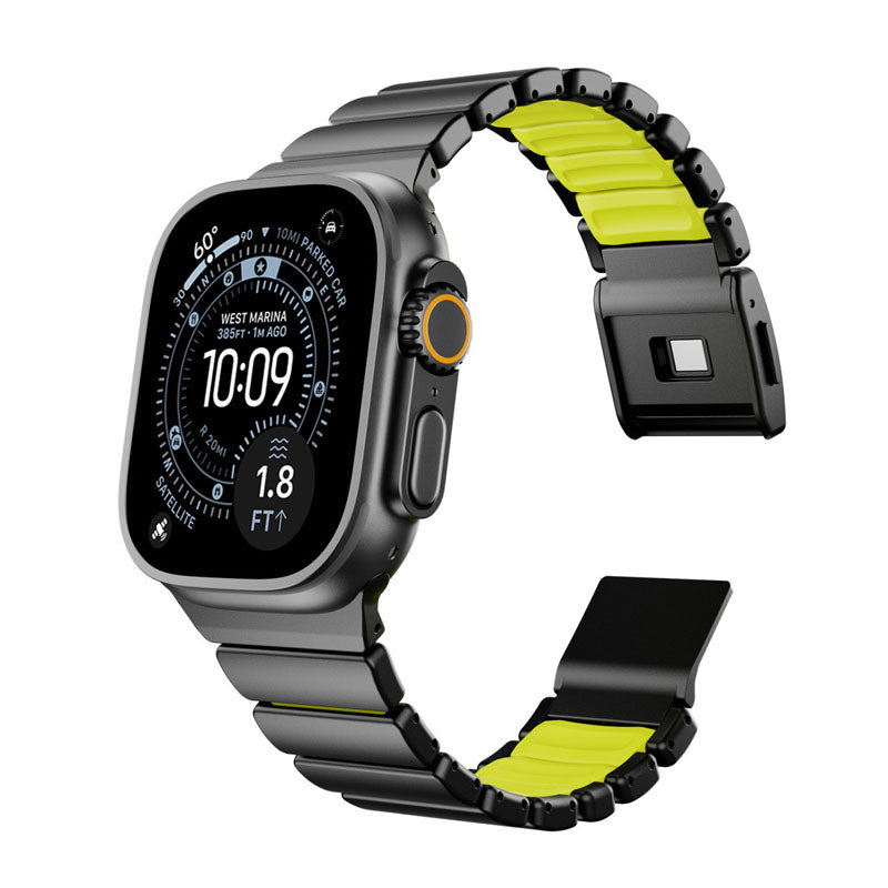 Komodoty Titanium Apple Watch Band Black on Yellow Rubber Variant