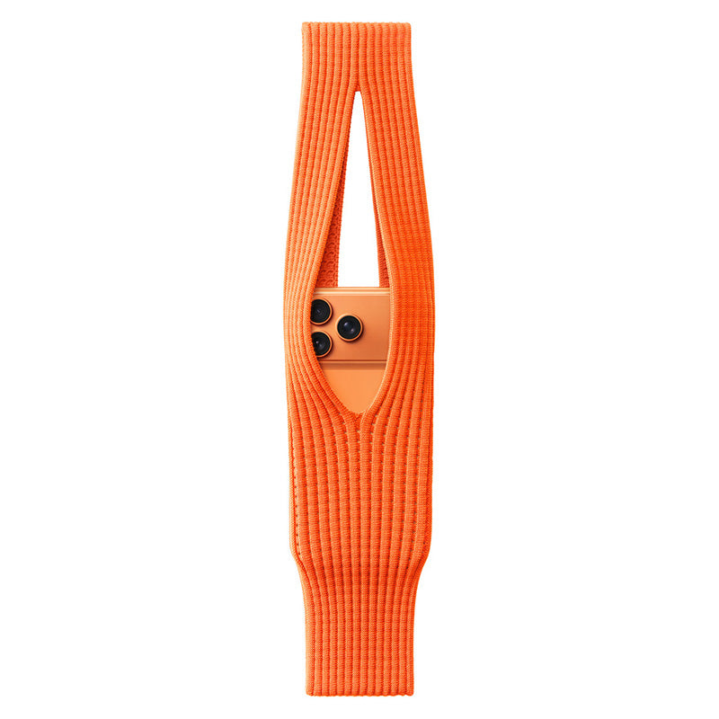 Komodoty-iPhone-Sock-Pocket-Orange with Cosmic Orange iPhone 17 Pro inside