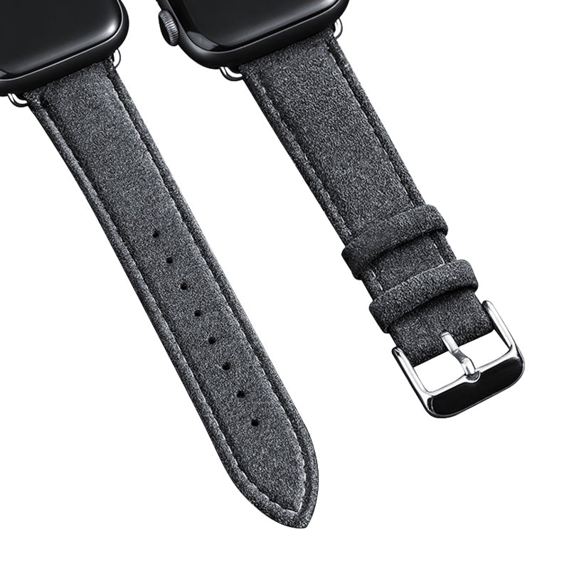 Alcantara Apple Watch Band in black with buckle and pin