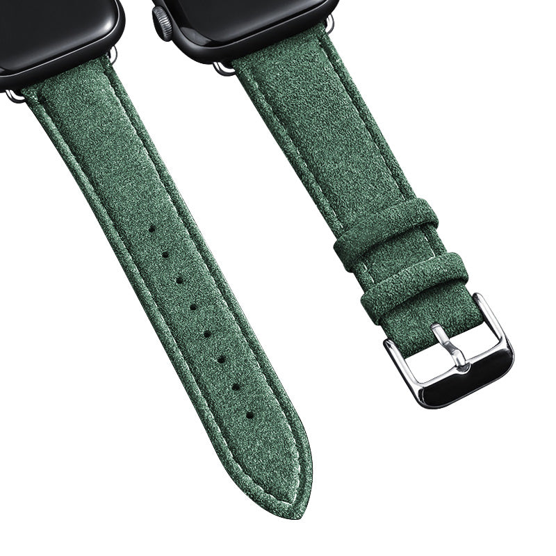 Alcantara Apple Watch Band in green with buckle and pin