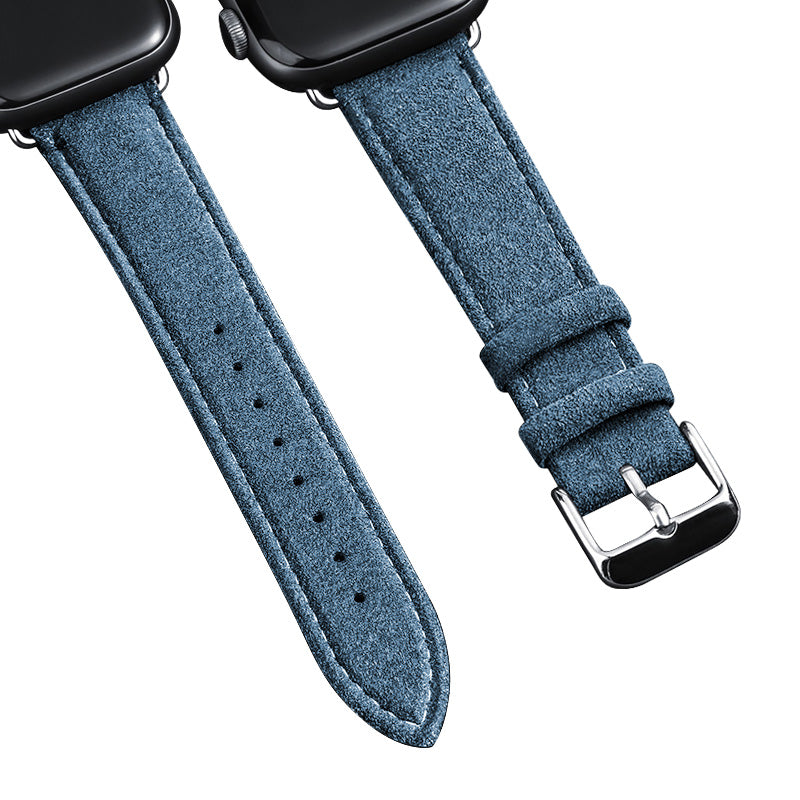 Alcantara Apple Watch Band in blue with buckle and pin