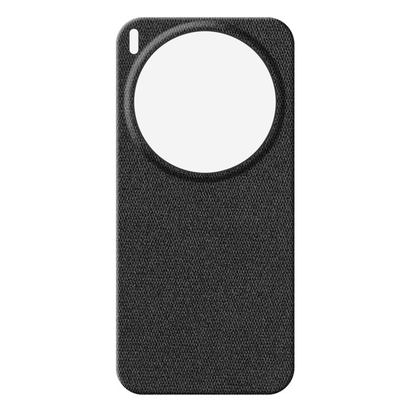 Vivo X300 Ultra fabric phone case in black with circular cutout for camera lens, against a white background
