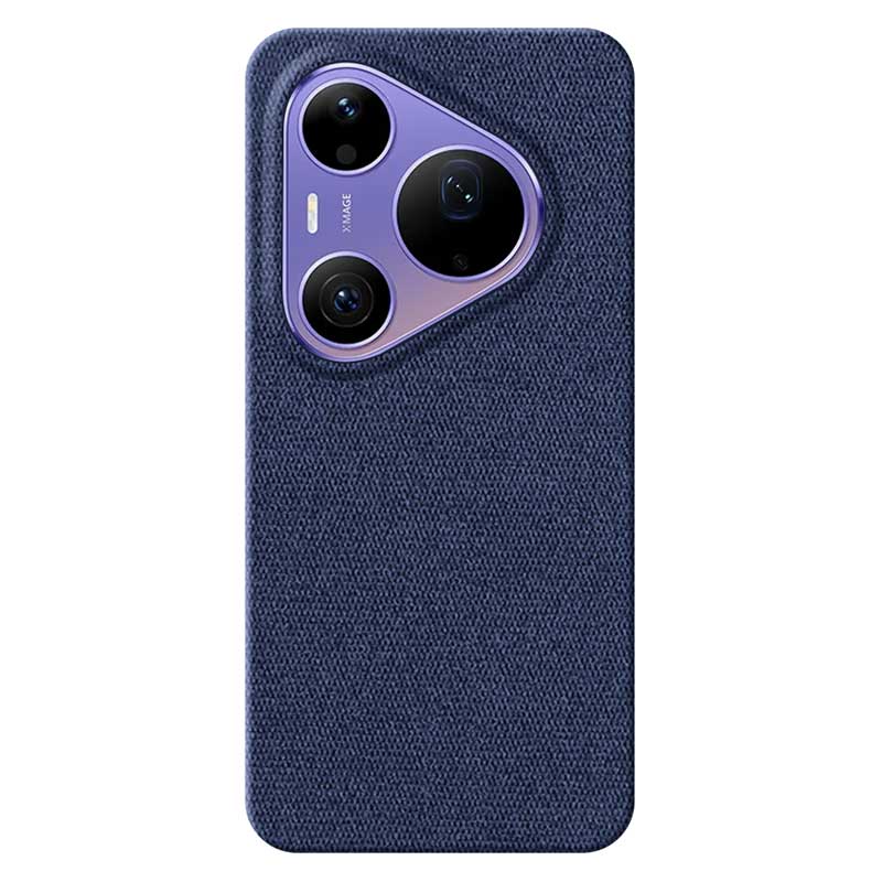 Blue textured fabric Huawei Pura 90s Pro Max phone case on a white background