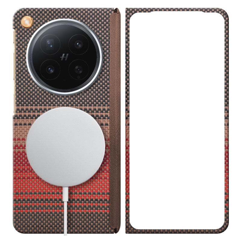 Oppo Find N6 aramid fiber phone case in red with MagSafe charger attached