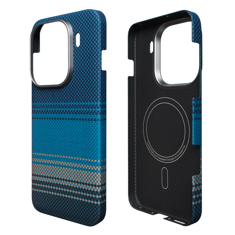Oppo Find X9 Pro aramid fiber phone case with blue and black pattern and MagSafe ring