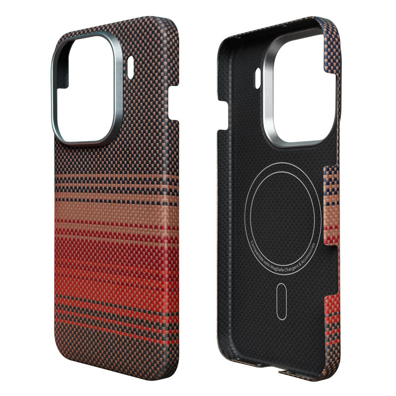 Oppo Find X9 Pro aramid fiber phone case with red and black pattern and MagSafe ring
