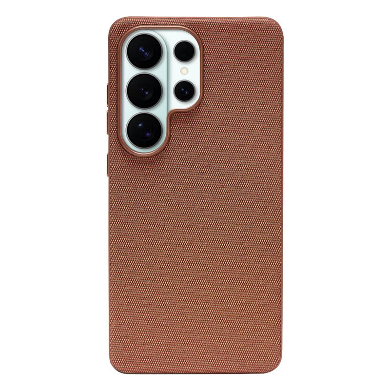 Brown textured fabric Samsung Galaxy S26 Ultra phone case on a white background