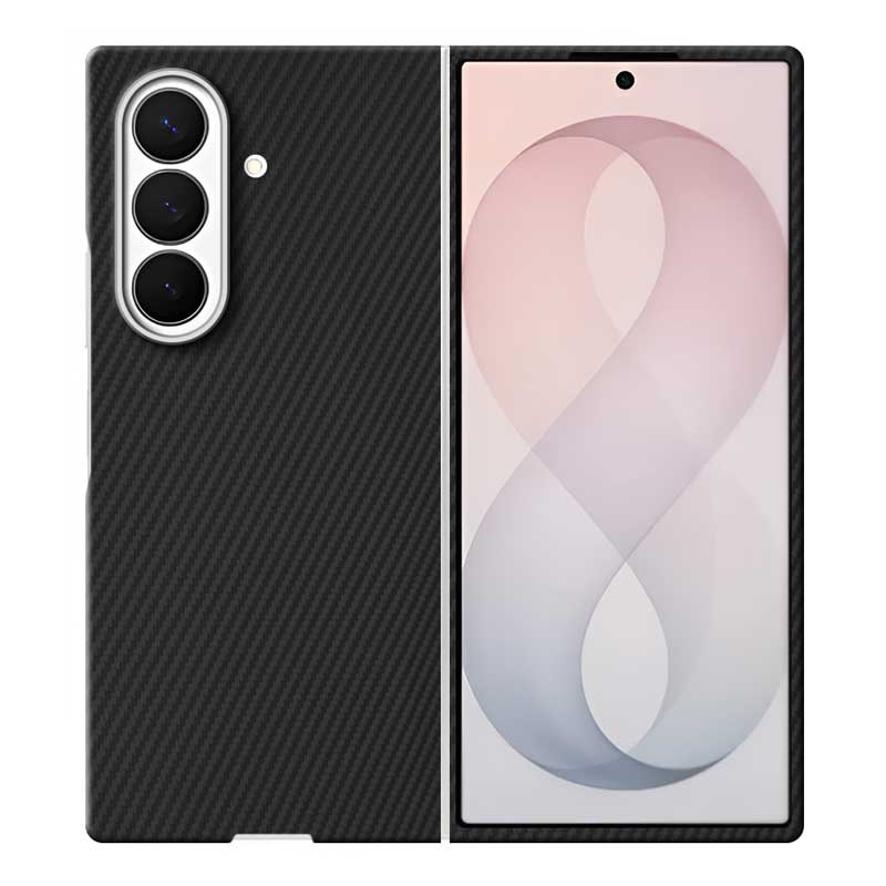 Samsung Galaxy Z Fold8 Ultra aramid fiber phone case in 600D black twill on white background