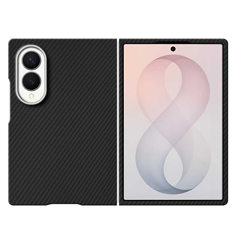 Samsung Galaxy Z Fold8 Wide aramid fiber phone case in 600D black twill on white background