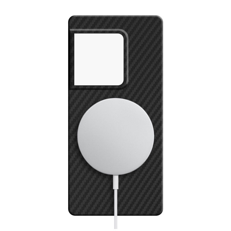 Sony Xperia 1 VIII Aramid Fiber Mobile Phone Case Black pattern with MagSafe charger on white background