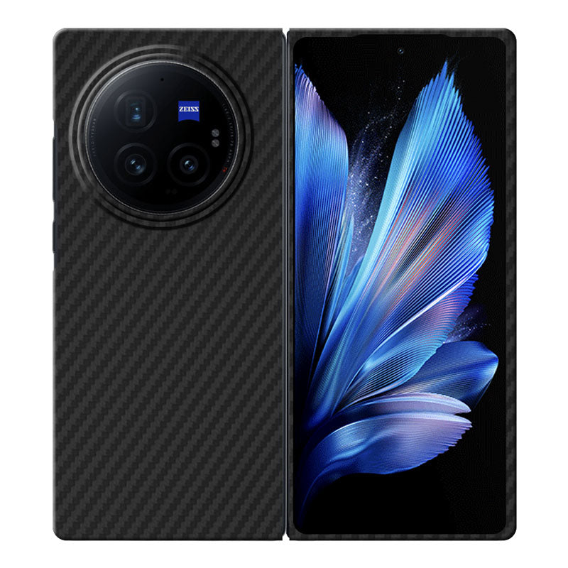 Vivo X Fold3 Pro black aramid fiber phone case on white background