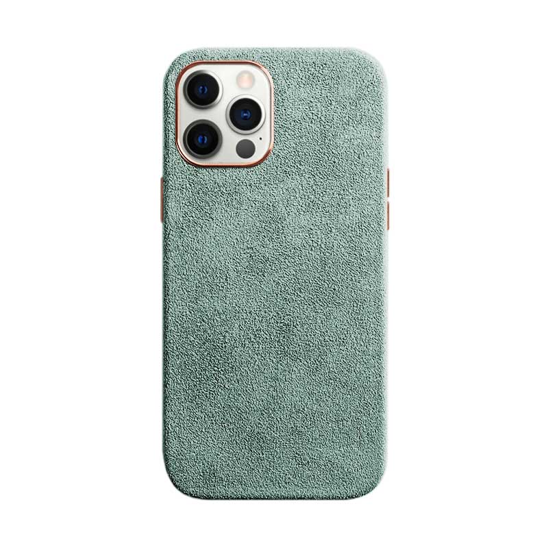 iPhone 12 Pro mint Alcantara phone case on white background