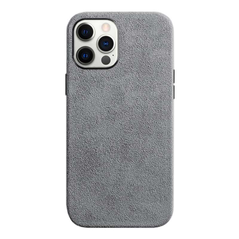 iPhone 12 Pro Max gray Alcantara phone case on white background