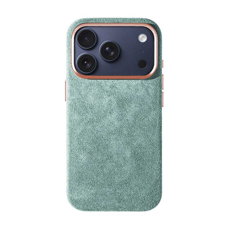 iPhone 17 Pro mint Alcantara phone case on white background