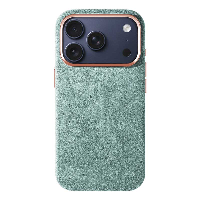 iPhone 17 Pro Max mint Alcantara phone case white background