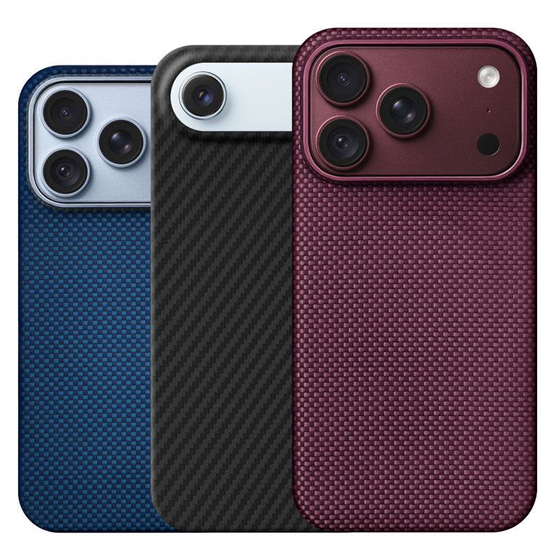 Aramid Fiber cases for iPhone 18 Pro Max, 18 Pro and iPhone Air in Blue, Black and Burgundy