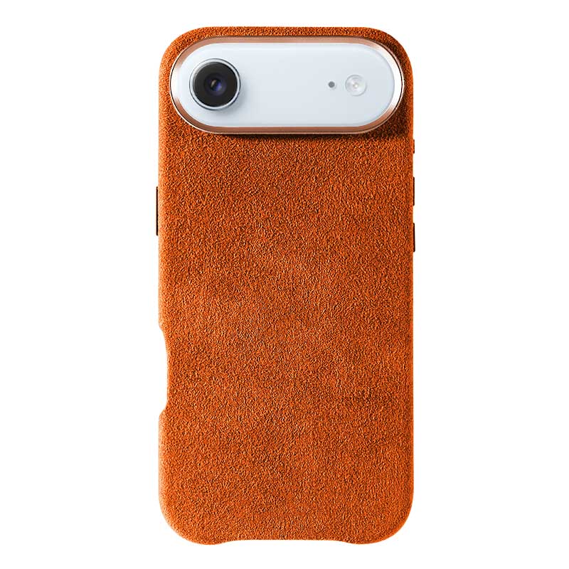 iPhone Air orange Alcantara phone case on white background