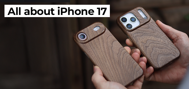 Komodoty's Komodo Slim Wood Phone Cases for iPhone 17 Pro and iPhone 17 Air - Walnut, man holding one on each hand angled