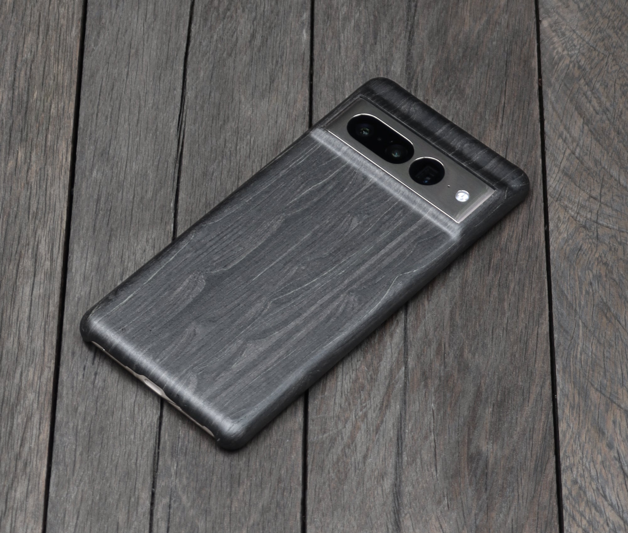 Komodoty Google Pixel 7 Pro Wood Case Charcoal Camera Protection Raised Lip Top View