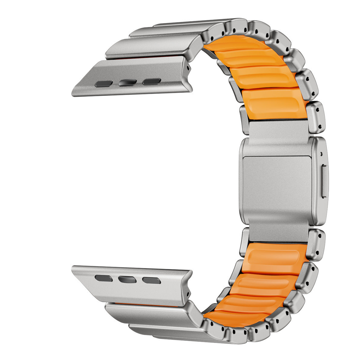 Komodoty Titanium Apple Watch Band Natural Titanium on Orange Rubber Connectors Nomad Apple Watch Band