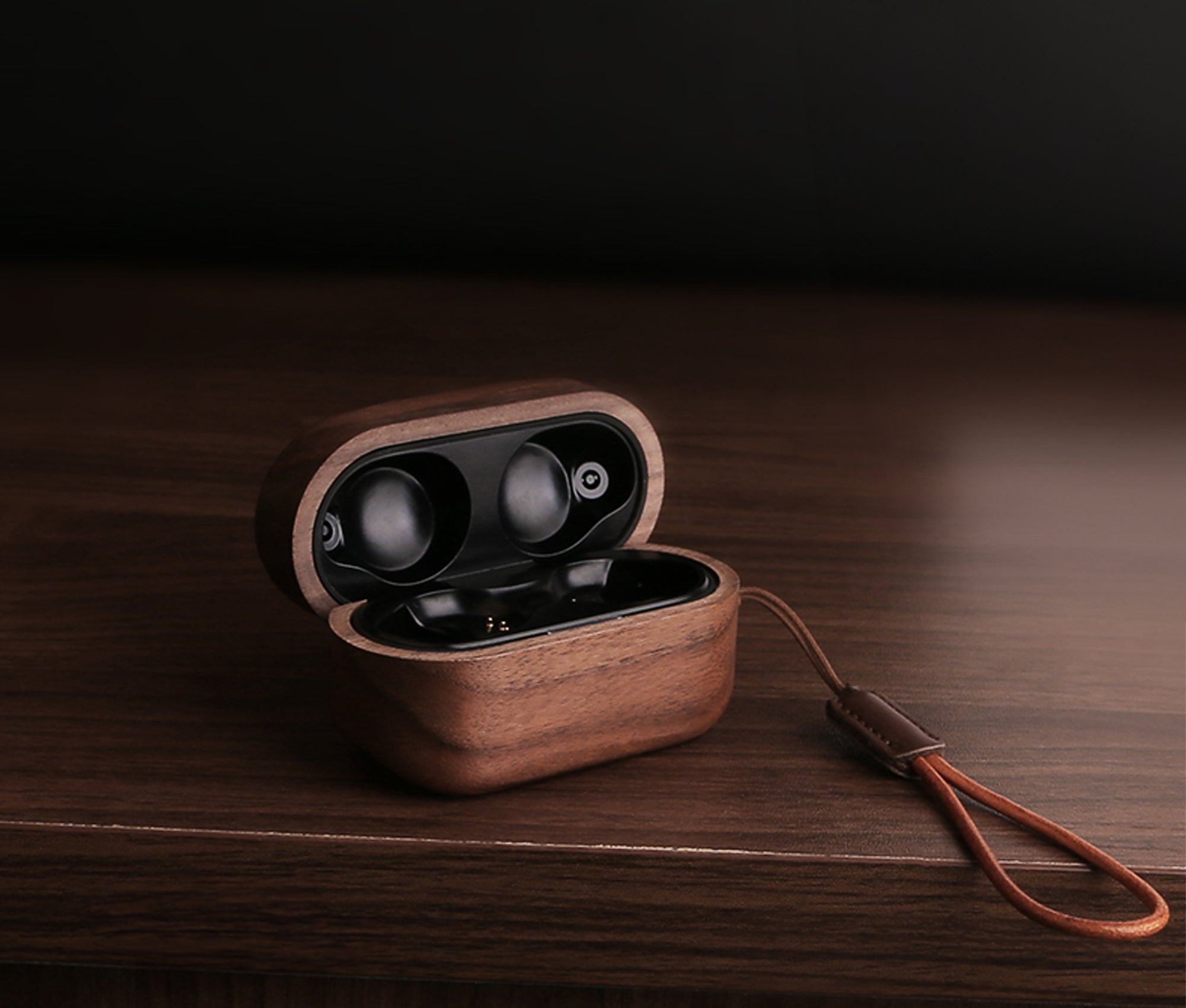 Komodoty Sony WF-1000XM5 Wireless Noise Cancelling Headphones Wood Case Open