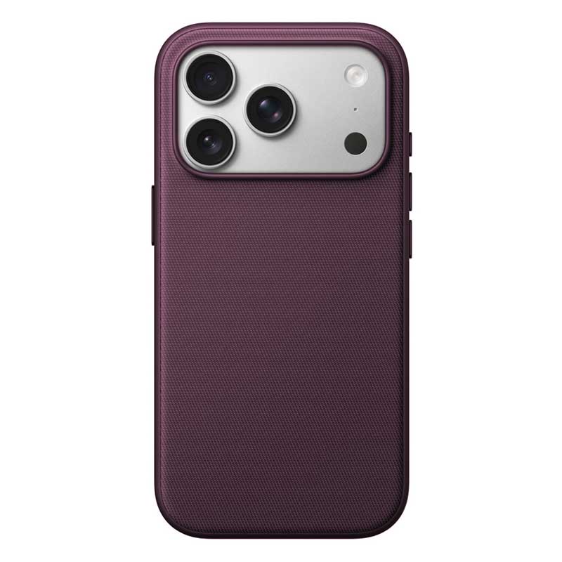 Woven Fabric iPhone 17 Pro Max phone case in cherry red on a white background
