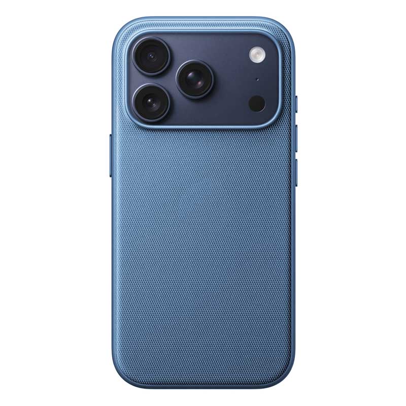 Woven Fabric iPhone 17 Pro Max phone case in sky blue on a white background