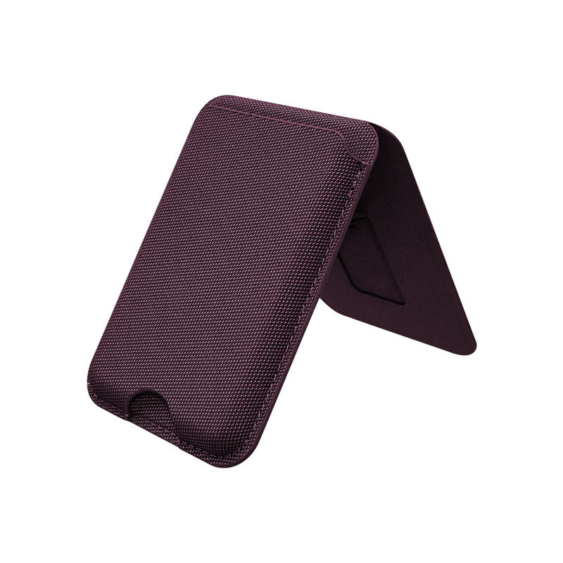 Woven Fabric MagSafe Wallet cherry red open on white background
