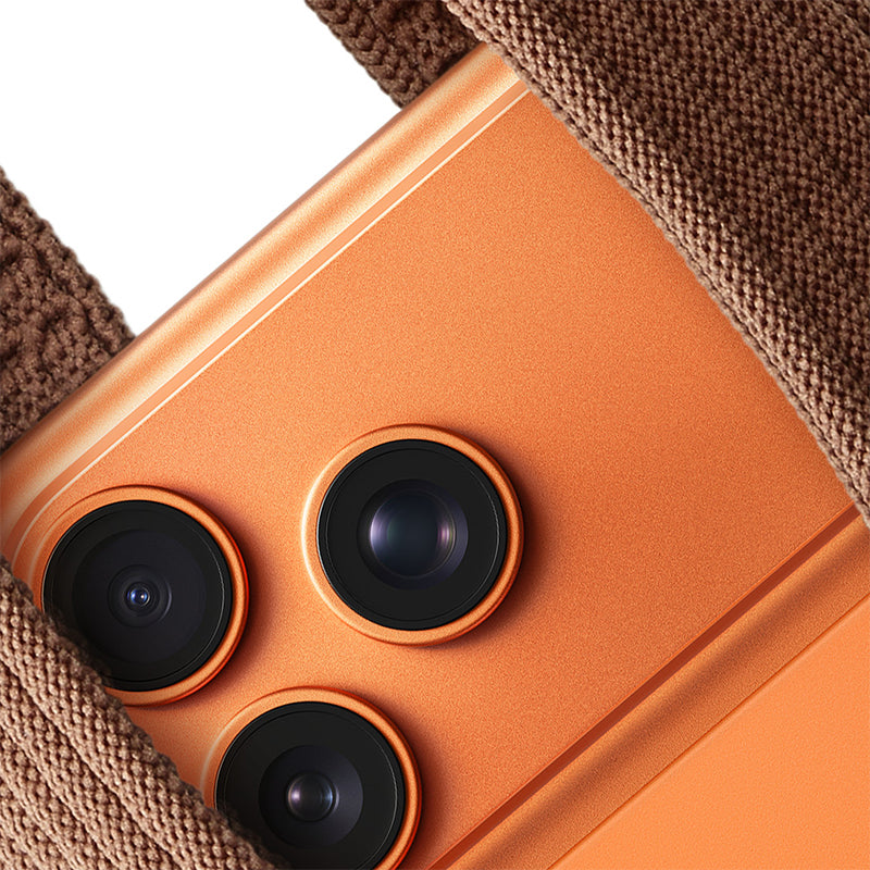Komodoty-iPhone-Sock--Pocket-Brown-Long-Close-up-Cosmic-Orange-iPhone-17-phone-inside