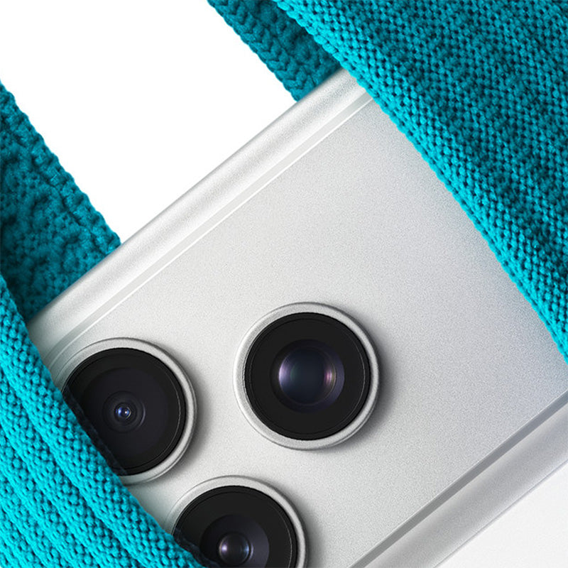 Komodoty-iPhone-Sock-Pocket-Teal with White iPhone 17 Pro close up
