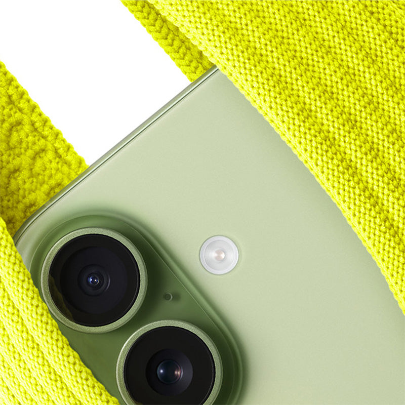 Komodoty-iPhone-Sock-Pocket-Yellow with  light green iPhone 17 Air close up