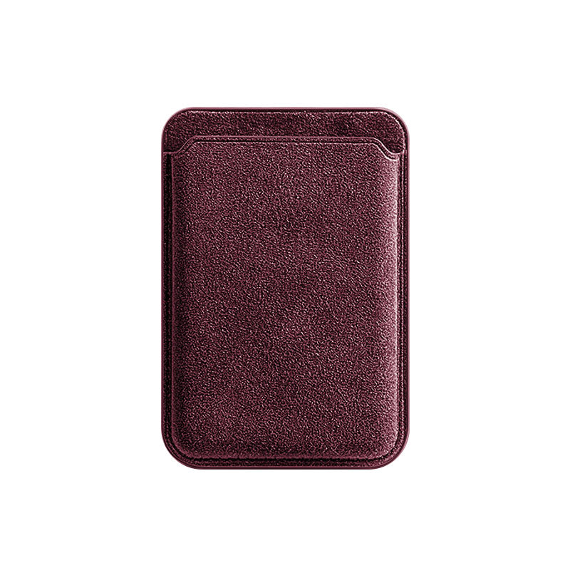 Burgundy Alcantara MagSafe wallet, product shot, front view of the card pocket, on a plain white background