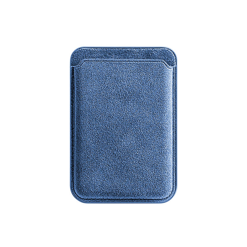 Glacier Blue Alcantara MagSafe wallet, product shot, front view of the card pocket, on a plain white background