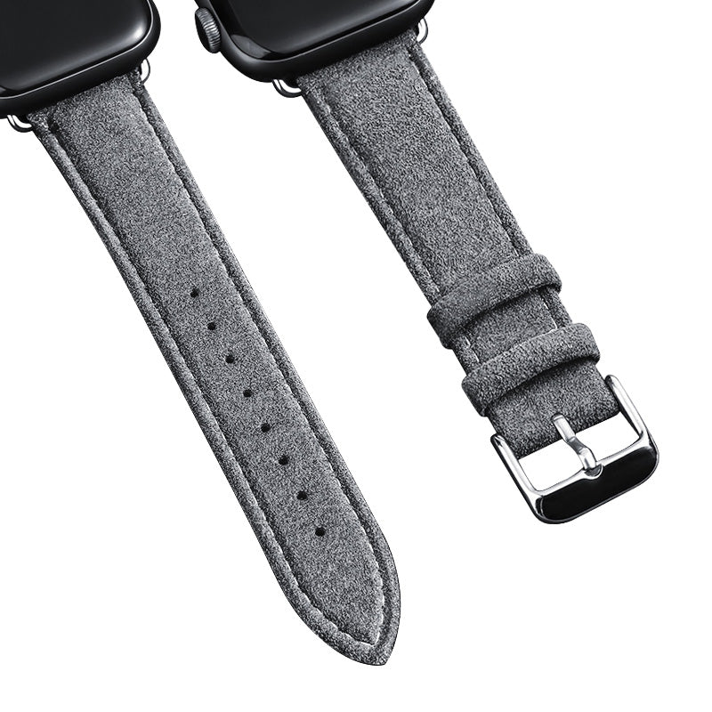 Alcantara Apple Watch Band in gray with buckle and pin