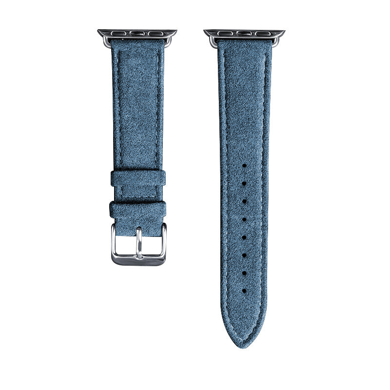 Alcantara Apple Watch Band in blue with buckle and pin