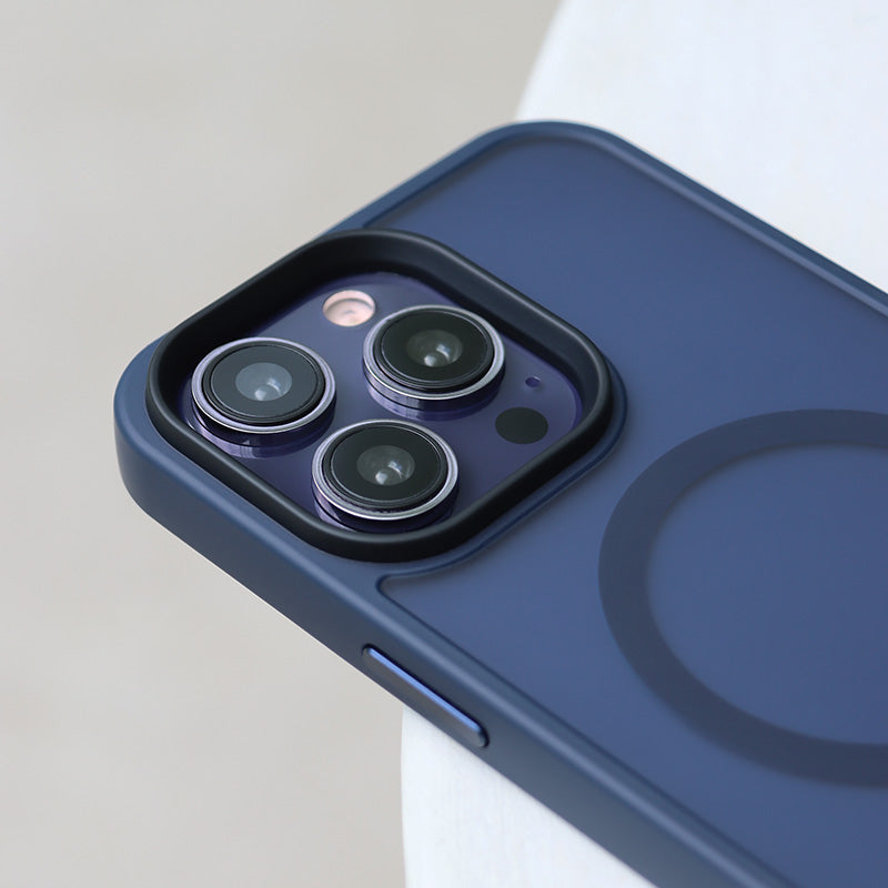 Alpine Bumper iPhone 14 Pro Max Case Dark Blue close up camera bumper view