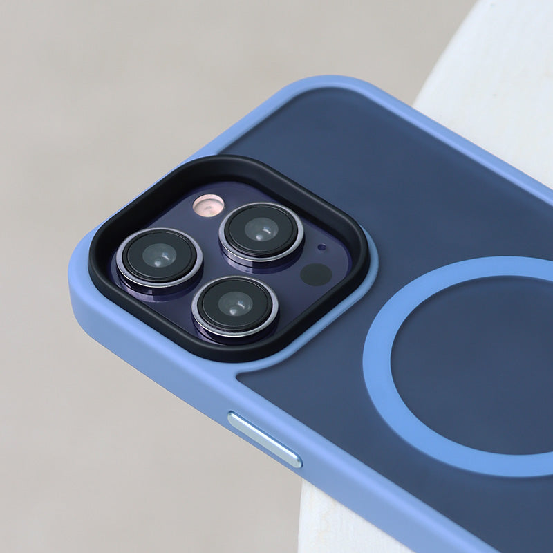 Alpine Bumper iPhone 14 Pro Max Case Light Blue close up camera bumper view