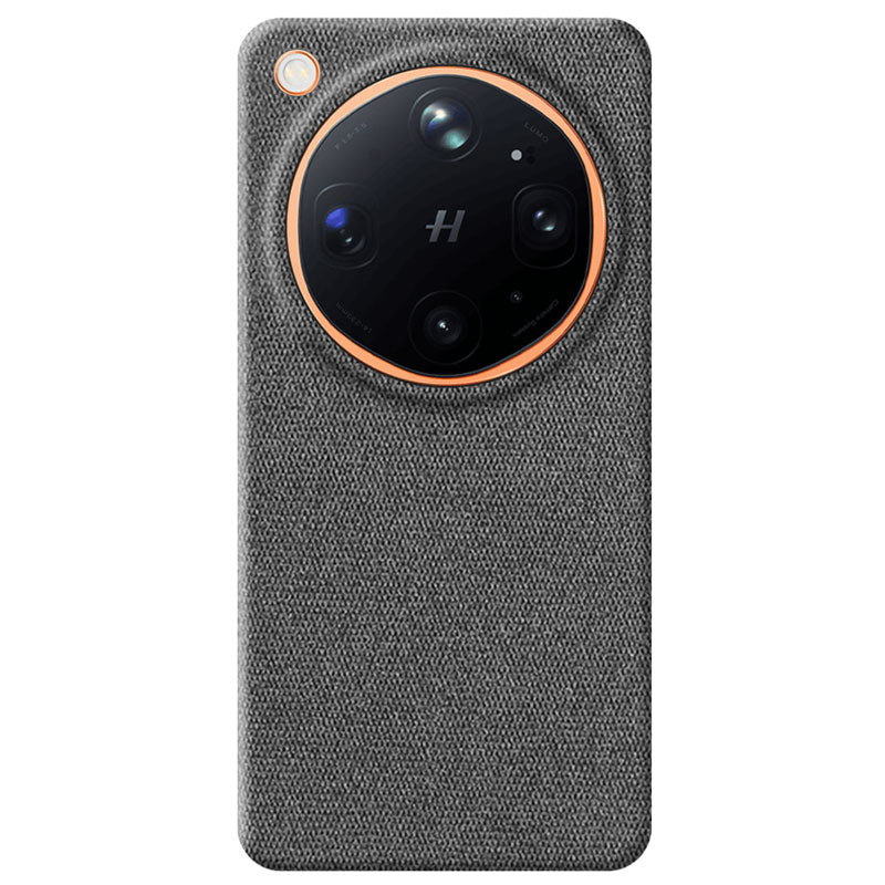 A dark gray textured fabric Oppo Find X9 Ultra phone case with a circular camera cutout, shown on a plain white background.