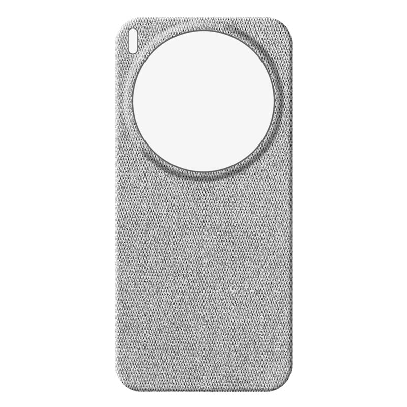 Vivo X300 Ultra fabric phone case in light grey with circular cutout for camera lens, against a white background