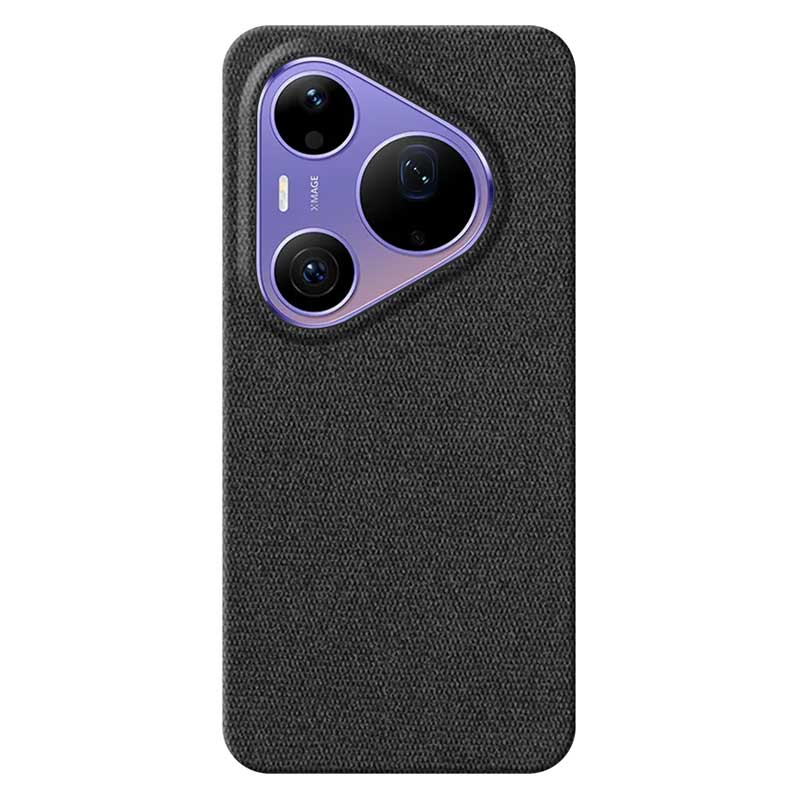 Black textured fabric Huawei Pura 90s Pro Max phone case on a white background