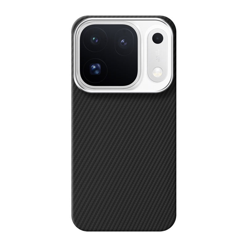 A black carbon fiber textured Oppo Find X10 Pro Max phone case with a silver camera bumper, shown on a white background.