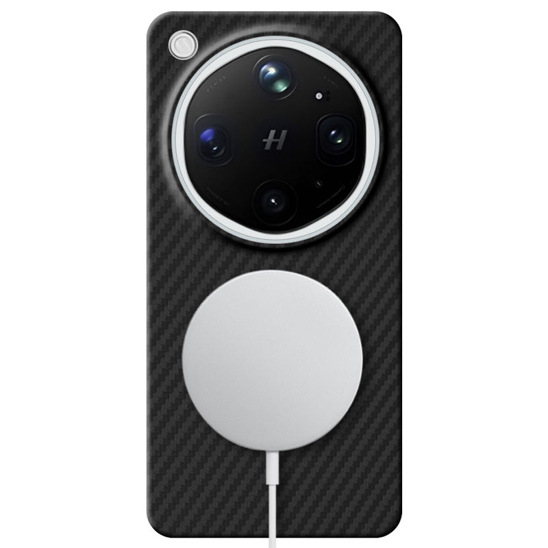 Oppo Find X9 Ultra black aramid fiber phone case with twill pattern with MagSafe charger