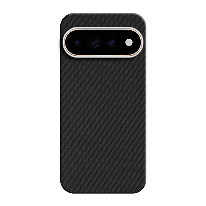 Pixel 11 Pro aramid fiber phone case in black twill 1500D on white background