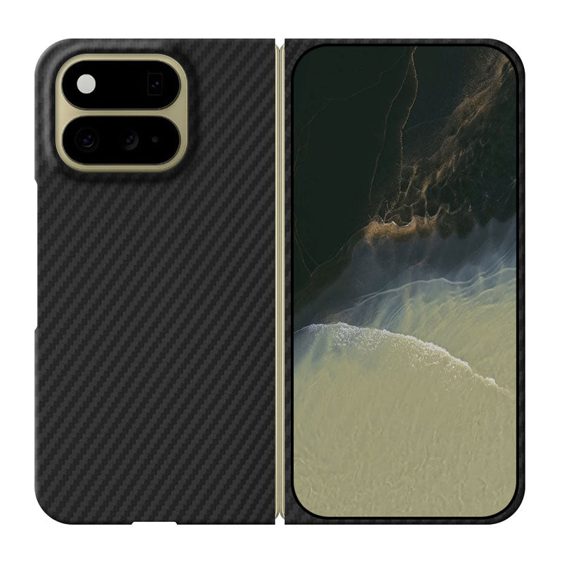 Pixel 11 Pro Fold aramid fiber phone case in black twill 1500D on white background
