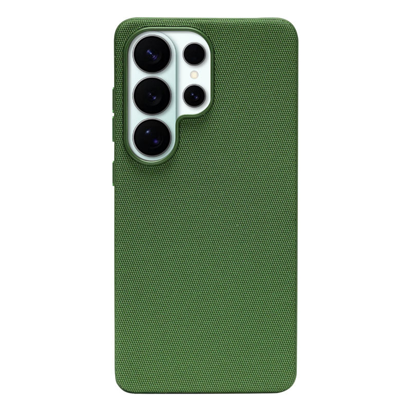 Green textured fabric Samsung Galaxy S26 Ultra phone case on a white background